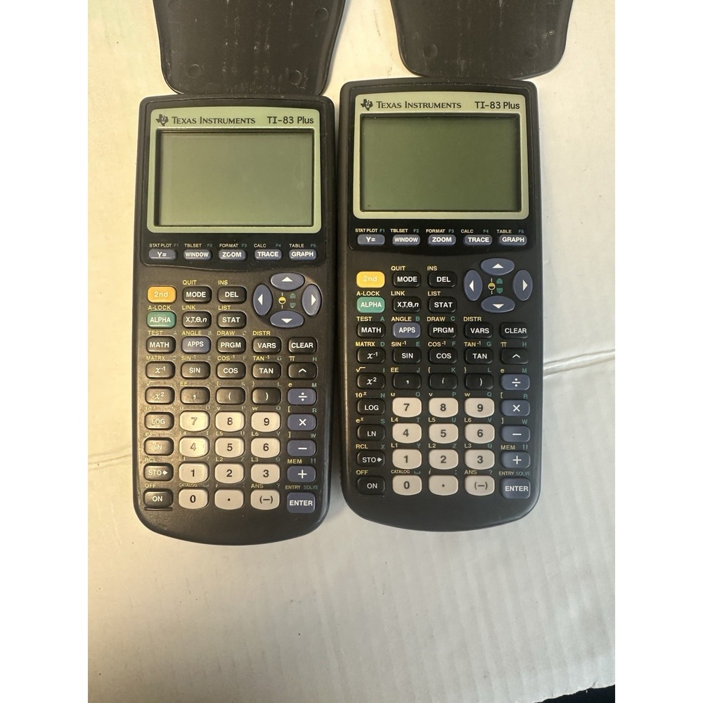 Lot of 2 Texas Instruments TI-83 Plus Graphing Calculators with Slide Covers